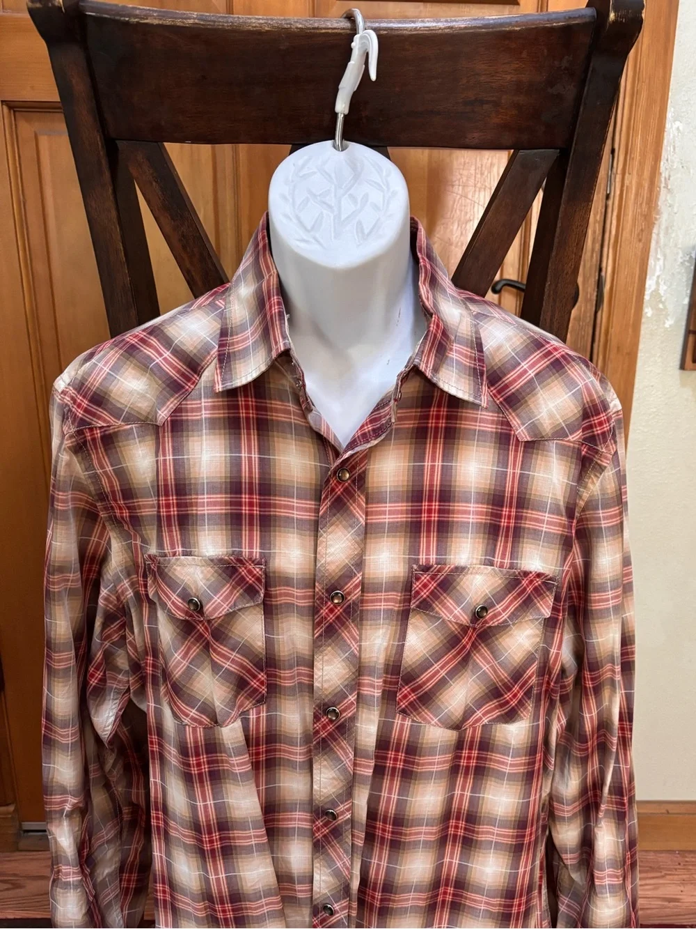 Banana Republic Red and Cream Plaid Button-Down Shirt